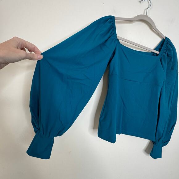 Susana Monaco Square Neck Gathered Sleeve Top in Sea Green NWT Size Medium - Picture 4 of 10
